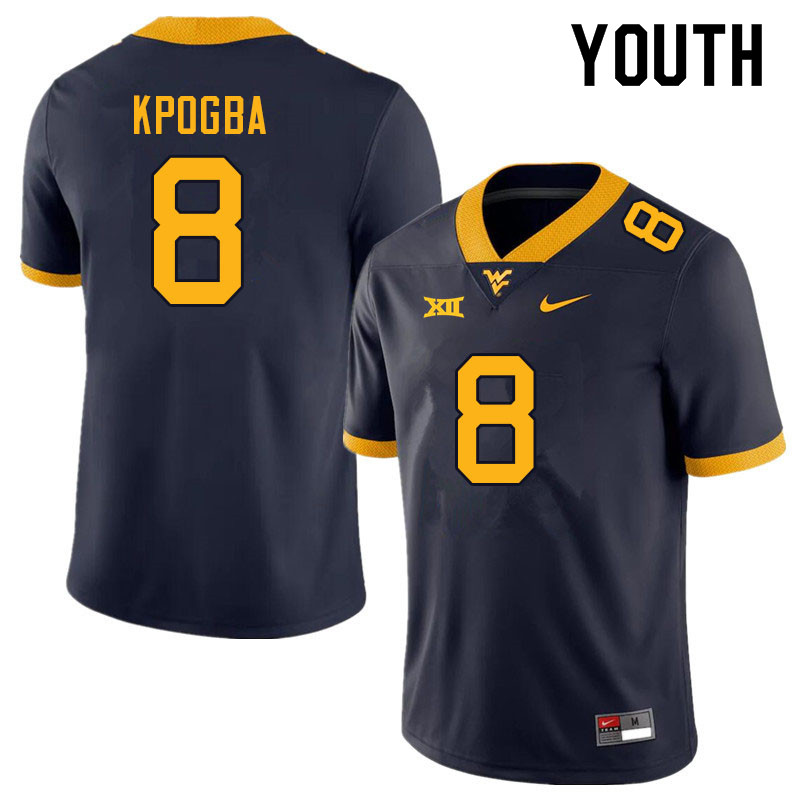 Youth #8 Lee Kpogba West Virginia Mountaineers College Football Jerseys Sale-Navy - Click Image to Close
